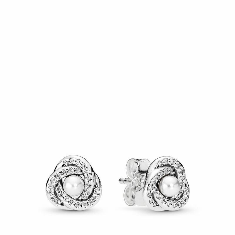 Pandora Luminous Love Knots Stud Earrings Ireland - Sterling Silver/White/Mixed Stones/Cubic Zirconi